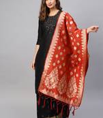 Women Red Woven Banarasi Dupatta