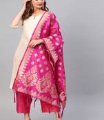 Women Rani Pink Woven Banarasi Dupatta