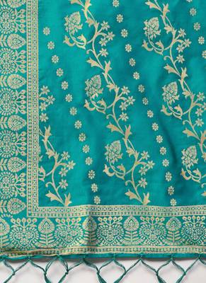 Women Turquoise Woven Banarasi Dupatta 2