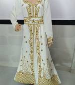 white georgette moroccan kaftan with zari and stone work 