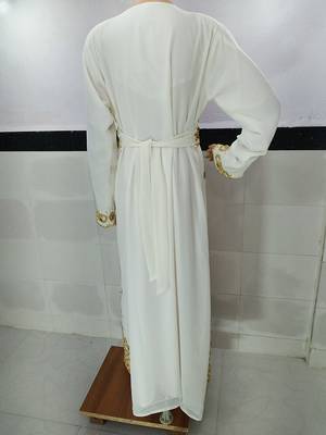white georgette moroccan kaftan with zari and stone work  3