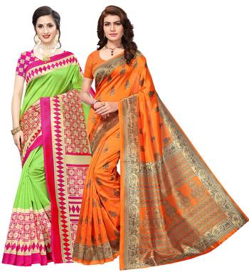 Combo Of 2 Poly Silk  Multicolor Printed Women's Saree 1