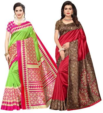 Combo Of 2 Poly Silk  Multicolor Printed Women's Saree 1