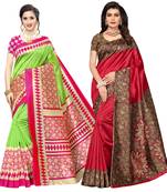 Combo Of 2 Poly Silk  Multicolor Printed Women's Saree