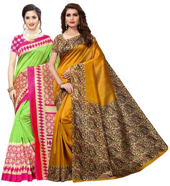 Combo Of 2 Poly Silk  Multicolor Printed Women's Saree 1