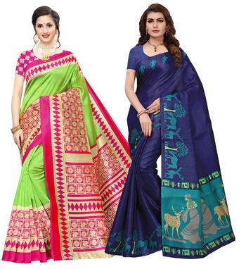 Combo Of 2 Poly Silk  Multicolor Printed Women's Saree 1