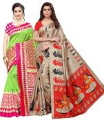 Combo Of 2 Poly Silk  Multicolor Printed Women's Saree