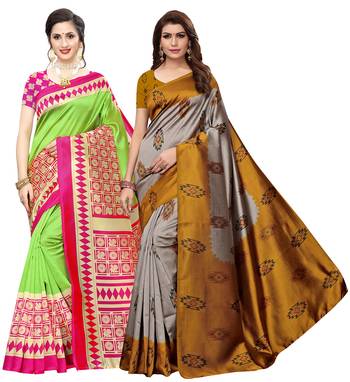 Combo Of 2 Poly Silk  Multicolor Printed Women's Saree 1