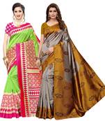 Combo Of 2 Poly Silk  Multicolor Printed Women's Saree