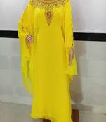yellow georgette moroccan kaftan with zari and stone work 