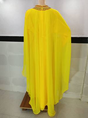 yellow georgette moroccan kaftan with zari and stone work  3