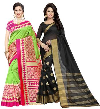 Combo Of 2 Poly Silk  Multicolor Printed Women's Saree 1