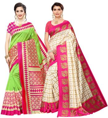 Combo Of 2 Poly Silk  Multicolor Printed Women's Saree 1