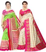 Combo Of 2 Poly Silk  Multicolor Printed Women's Saree