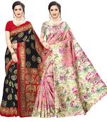 Combo Of 2 Poly Silk  Multicolor Printed Women's Saree