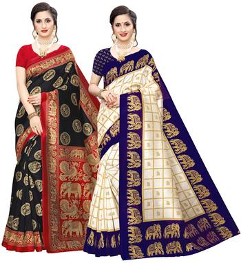 Combo Of 2 Poly Silk  Multicolor Printed Women's Saree 1