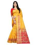 Women   s yellow South Cotton Designer saree With Jacquard butta All Over