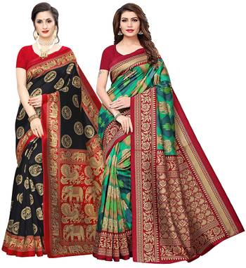 Combo Of 2 Poly Silk  Multicolor Printed Women's Saree 1