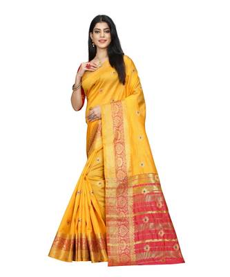 Women   s yellow South Cotton Designer saree With Jacquard butta All Over 2