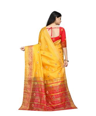 Women   s yellow South Cotton Designer saree With Jacquard butta All Over 3