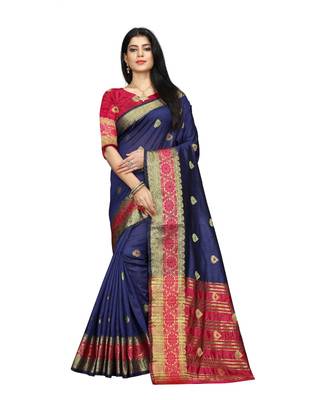Women   s blue South Cotton Designer saree With Jacquard butta All Over 1