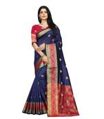 Women   s blue South Cotton Designer saree With Jacquard butta All Over