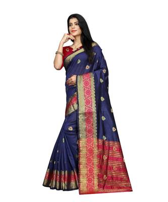 Women   s blue South Cotton Designer saree With Jacquard butta All Over 2