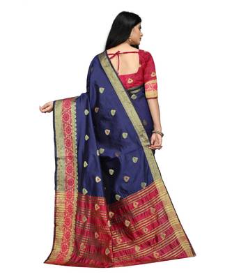 Women   s blue South Cotton Designer saree With Jacquard butta All Over 3