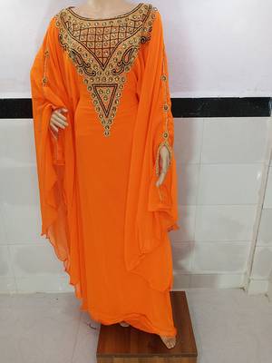 orenge georgette moroccan kaftan with zari and stone work  1