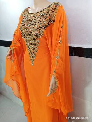 orenge georgette moroccan kaftan with zari and stone work  2