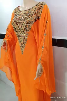orenge georgette moroccan kaftan with zari and stone work 