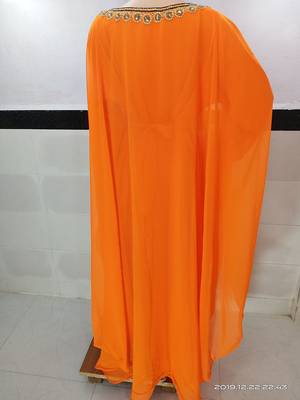 orenge georgette moroccan kaftan with zari and stone work  3