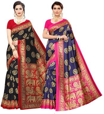 Combo Of 2 Poly Silk  Multicolor Printed Women's Saree 1