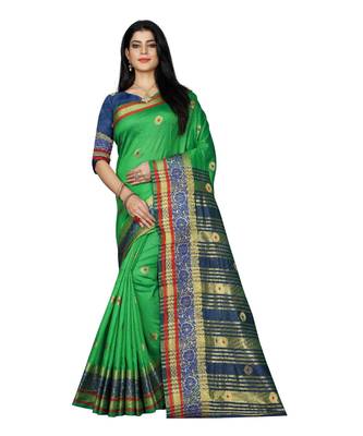 Women   s green South Cotton Designer saree With Jacquard butta All Over 1