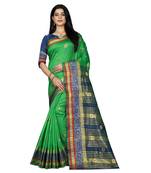 Women   s green South Cotton Designer saree With Jacquard butta All Over