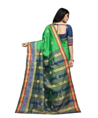 Women   s green South Cotton Designer saree With Jacquard butta All Over 3