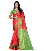 Women   s peach South Cotton Designer saree With Jacquard butta All Over