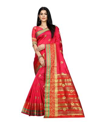 Women   s peach South Cotton Designer saree With Jacquard butta All Over 1