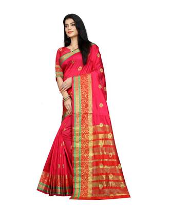 Women   s peach South Cotton Designer saree With Jacquard butta All Over 2