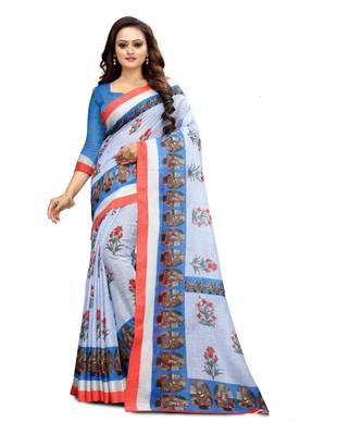Women   s multicolor Pure linen Printed Designer Saree 1