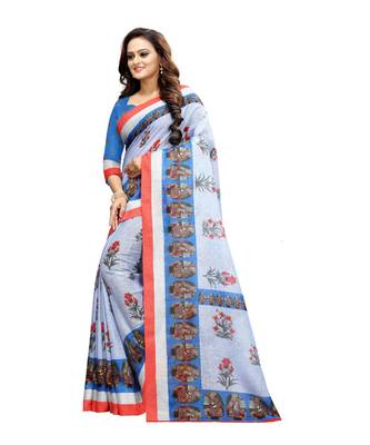 Women   s multicolor Pure linen Printed Designer Saree 2