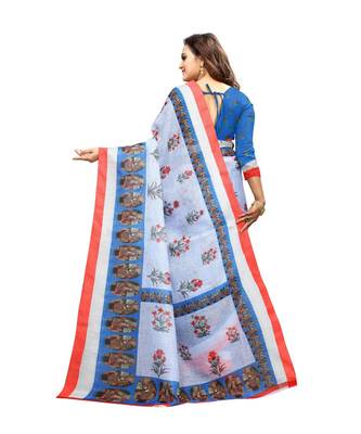 Women   s multicolor Pure linen Printed Designer Saree 3