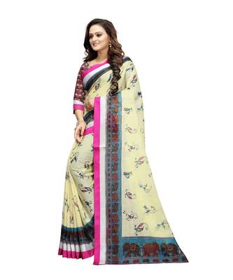 Women   s muticolor Pure linen Printed Designer Saree 2