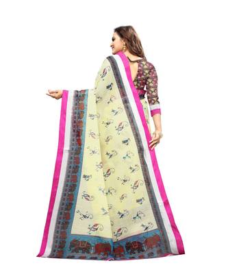 Women   s muticolor Pure linen Printed Designer Saree 3