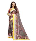 Women   s multicolor Pure linen Printed Designer Saree