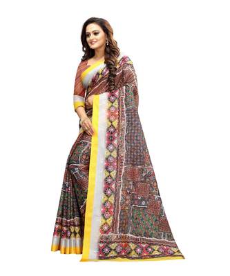 Women   s multicolor Pure linen Printed Designer Saree 2