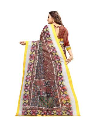 Women   s multicolor Pure linen Printed Designer Saree 3