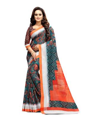 Women   s multicolor Pure linen Printed Designer Saree 1