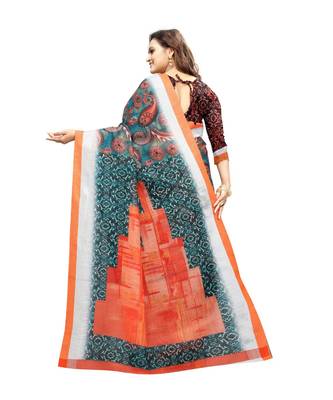 Women   s multicolor Pure linen Printed Designer Saree 3
