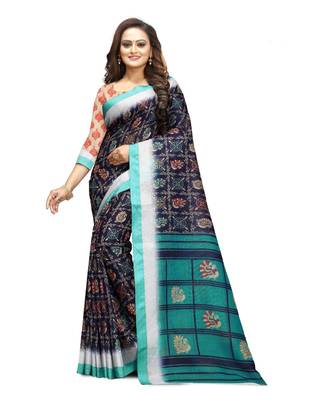 Women   s multicolor Pure linen Printed Designer Saree 1